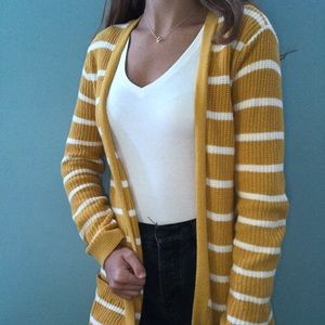 canary yellow & white striped knit cardigan